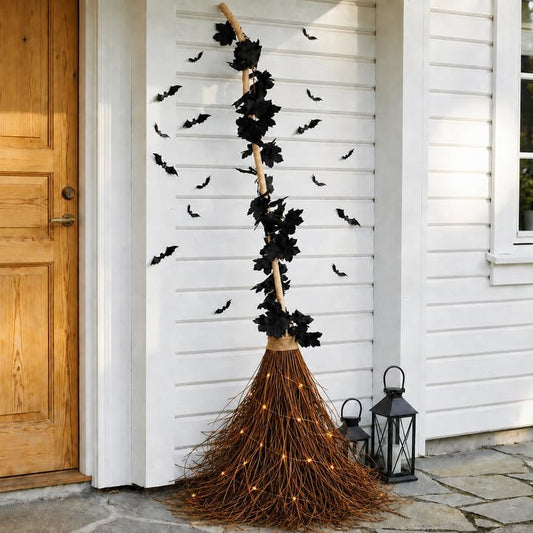 6ft Halloween Giant Witches Broom, Rustic Farmhouse Light-Up Spooky Broom by LFUTARI