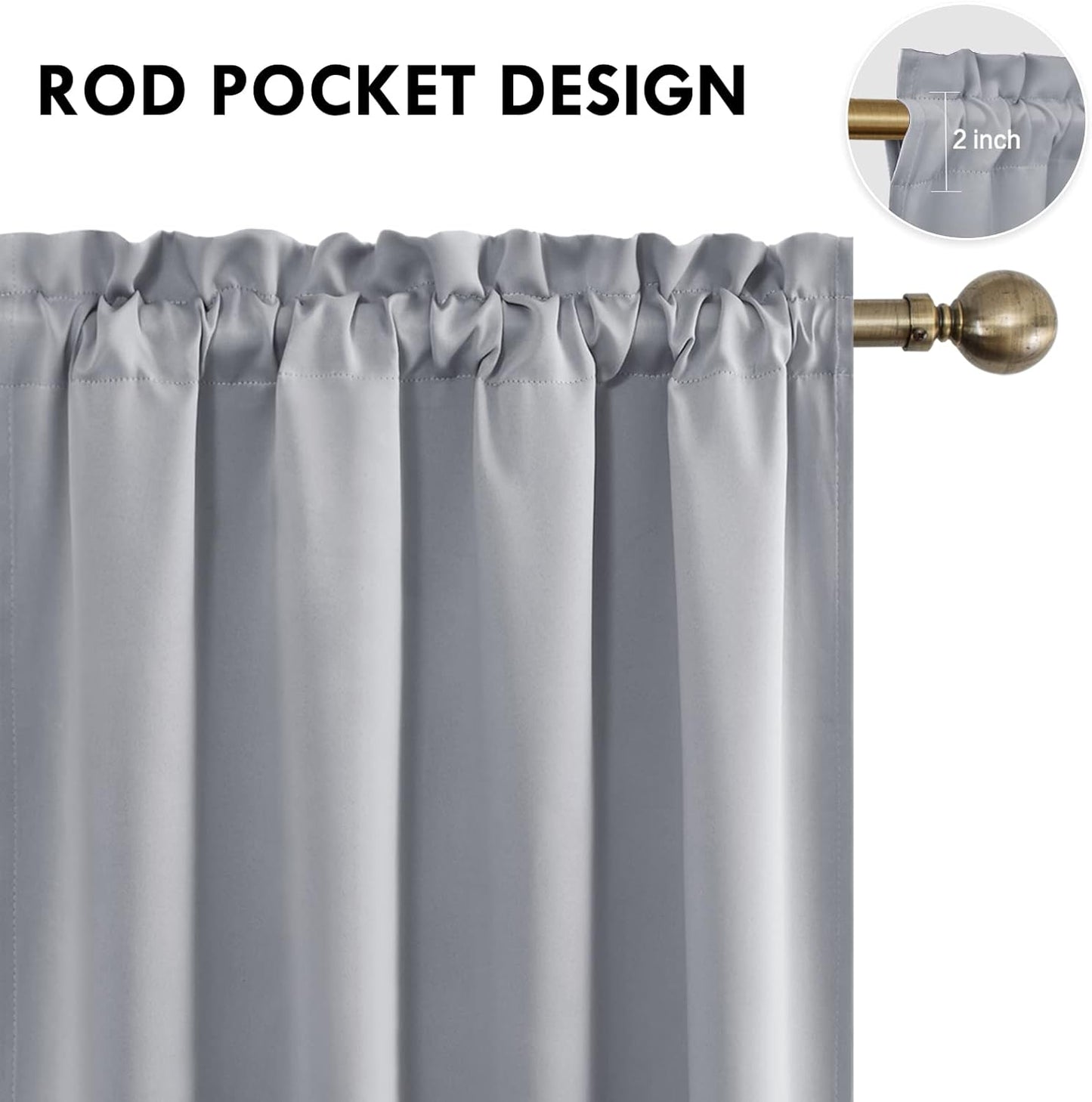 DWCN Blackout Curtains Room Darkening Thermal Insulated Bedroom Curtains Window Curtain Panels, 52 x 54 inches Long, Set of 2 Silver Grey Rod Pocket Drapes
