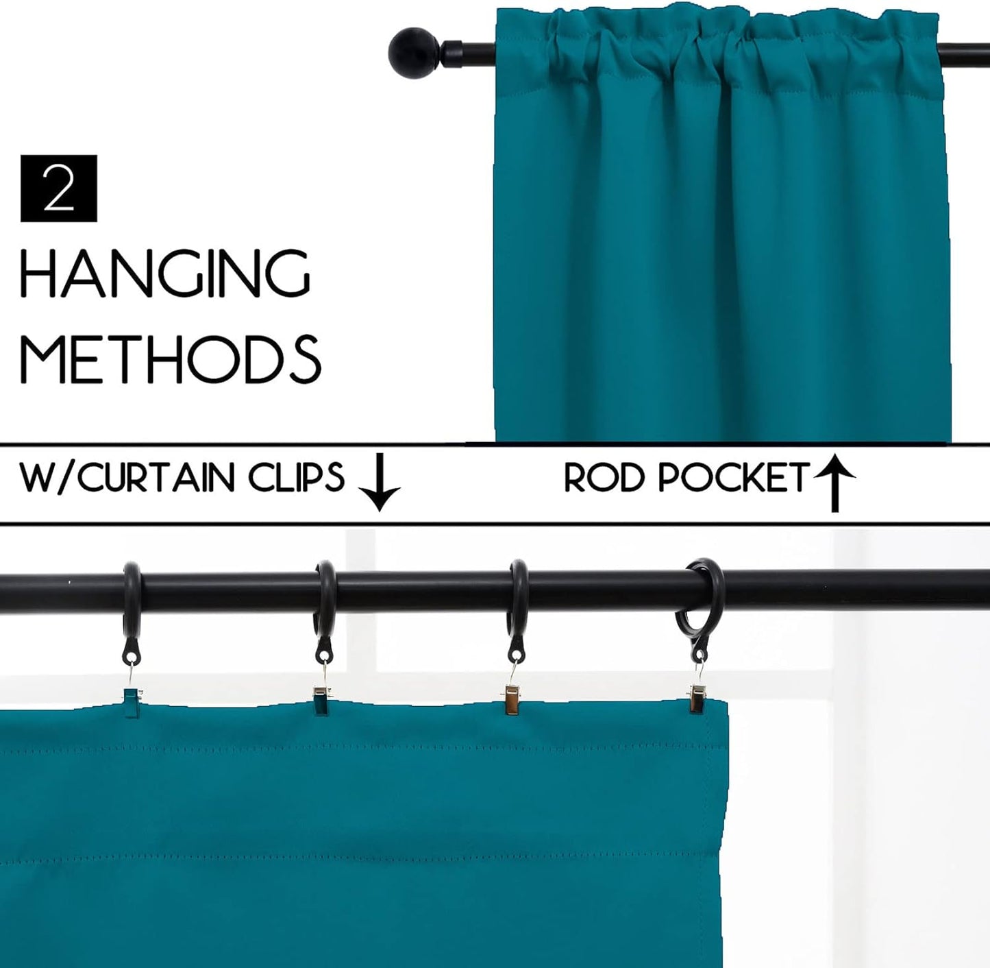 Pickluc Teal Cafe Curtain 30 Inches Length, Rod Pocket Small Kitchen Half Window Curtain, Short Blackout for Small Window, 30" Wide and 30" Long, 2 Panels