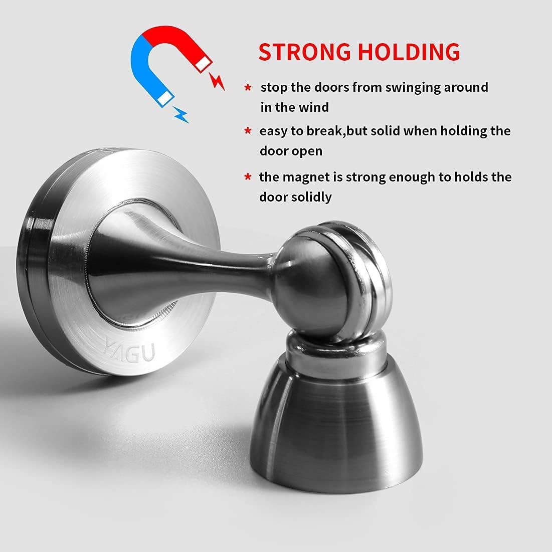 YAGU Silver Door Stopper 6 Pack Magnetic Door Stops Zinc Alloy Brushed Nickel Door Catch Door Holder Wall Floor Mounted Metal Soft-Catch
