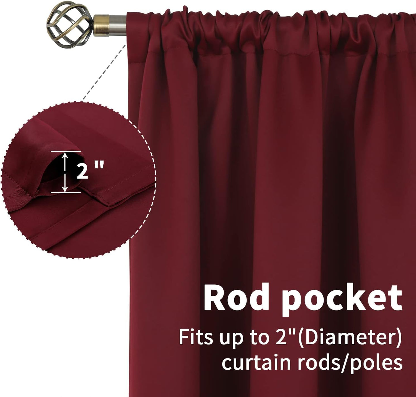 BGment Burgundy Blackout Curtains 63 Inch Length for Bedroom - Rod Pocket Thermal Insulated Room Darkening Curtain for Living Room, 42 x 63 Inch, 2 Panels