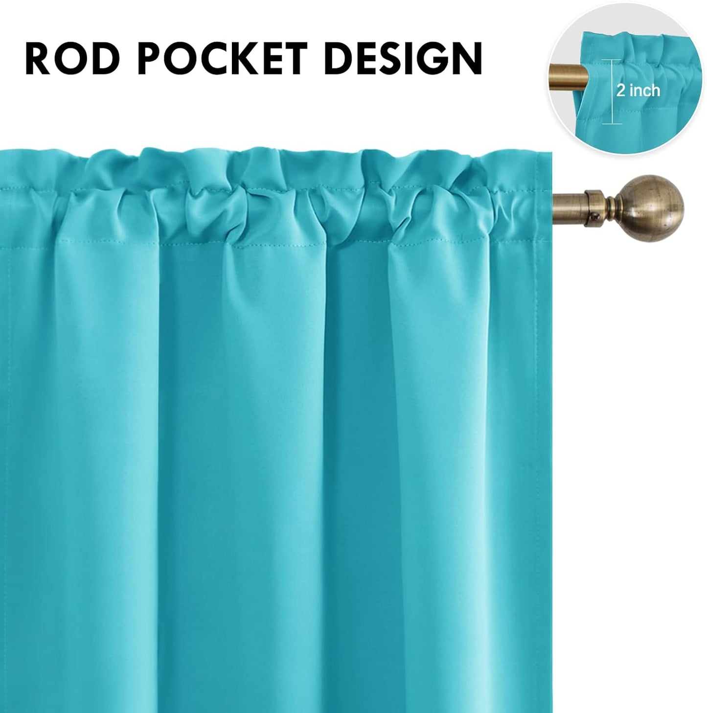 DWCN Turquoise Blackout Curtains for Bedroom –Rod Pocket Thermal Insulated Room Darkening Drapes for Living Room, W 42 x L 54 Inch, 2 Panels