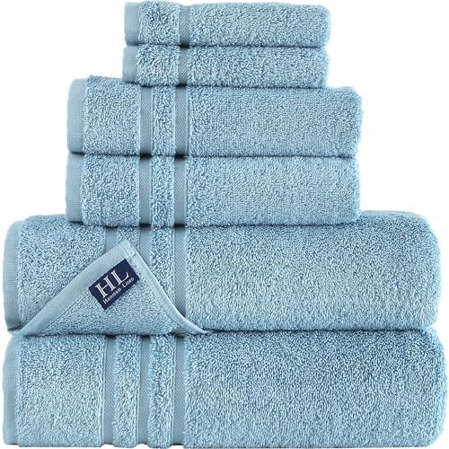 Hawmam Linen Towel Set, Turkish Cotton, 6 Pack, Light Blue by HawmamLinen