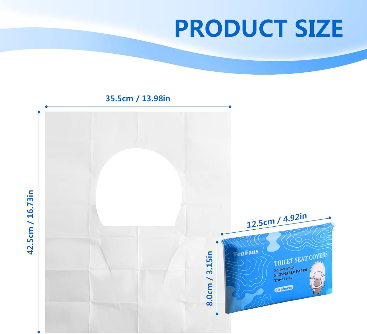 TenFans Flushable Water-Soluble Toilet Seat Covers (120 Pack) - Disposable Toilet Paper Liners for Kids Potty Training, Adults & Travelers - Public Restroom & Camping Essentials