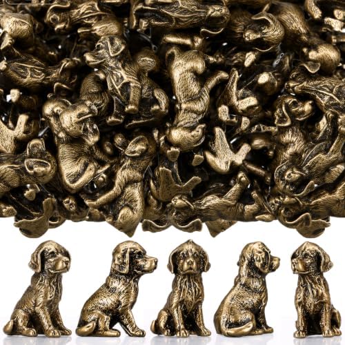 50 Pcs Mini Dog Figurines Miniature Brass Color Dog Statue by Unknown