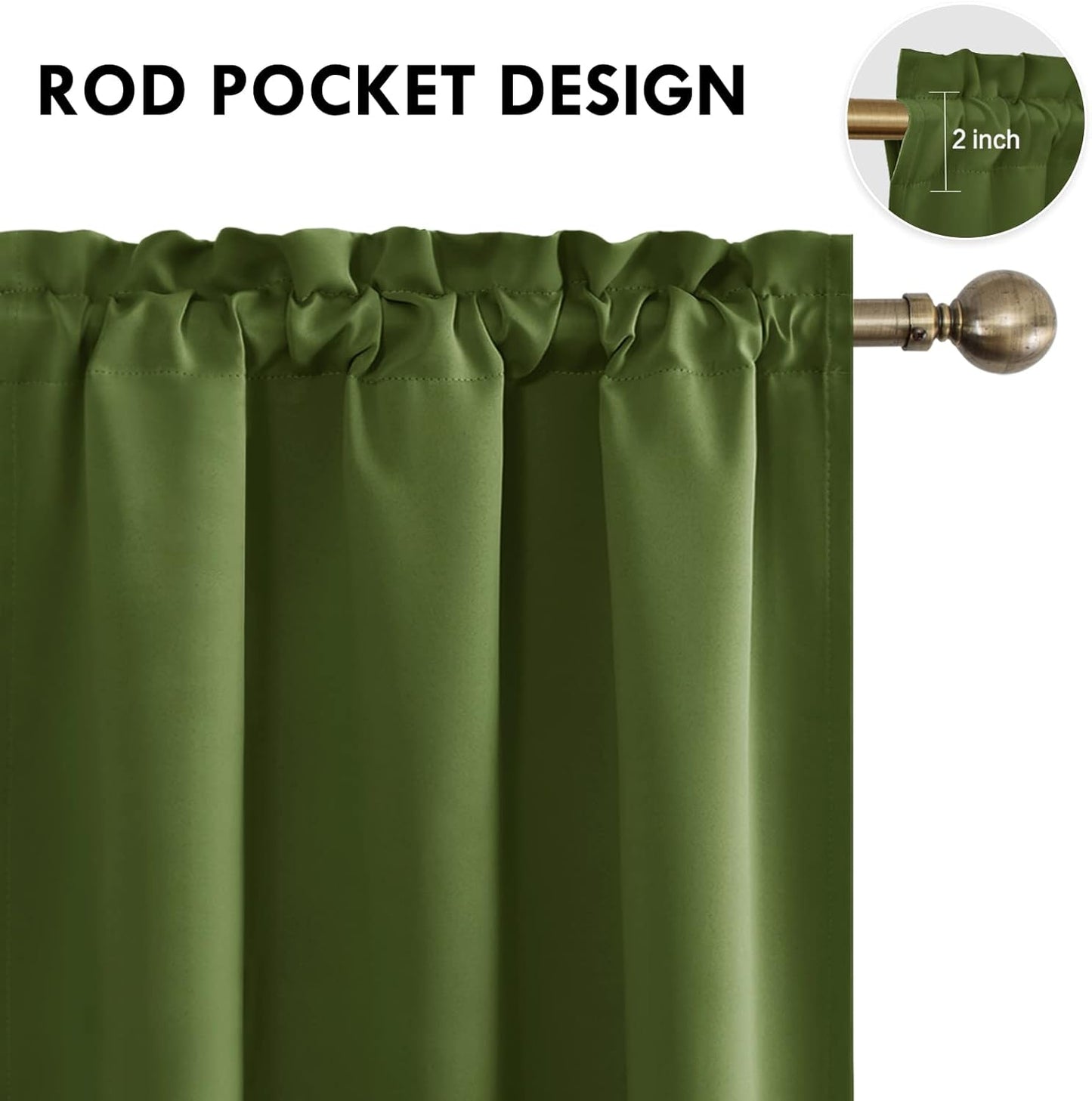 DWCN Blackout Curtains Room Darkening Thermal Insulated Bedroom Curtains Window Curtain Panels, 38 x 84 inches Long, Set of 2 Olive Green Rod Pocket Drapes