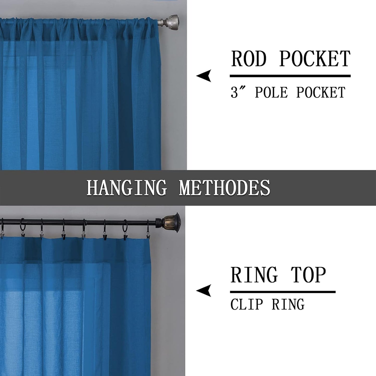 Tollpiz Short Sheer Tier Curtains Linen Textured Half Kitchen Curtain Sheers Light Filtering Rod Pocket Voile Small Curtain for Bathroom, 25 x 24 inches Long, Classic Blue, Set of 2 Panels