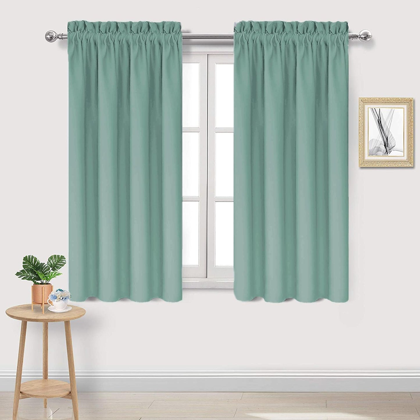 DWCN Blackout Curtains for Living Room Thermal Insulated, Energy Saving & Noise Reducing Bedroom Curtains, Sage Green, W 38x L 45 Inch, Set of 2 Rod Pocket Curtain Panels