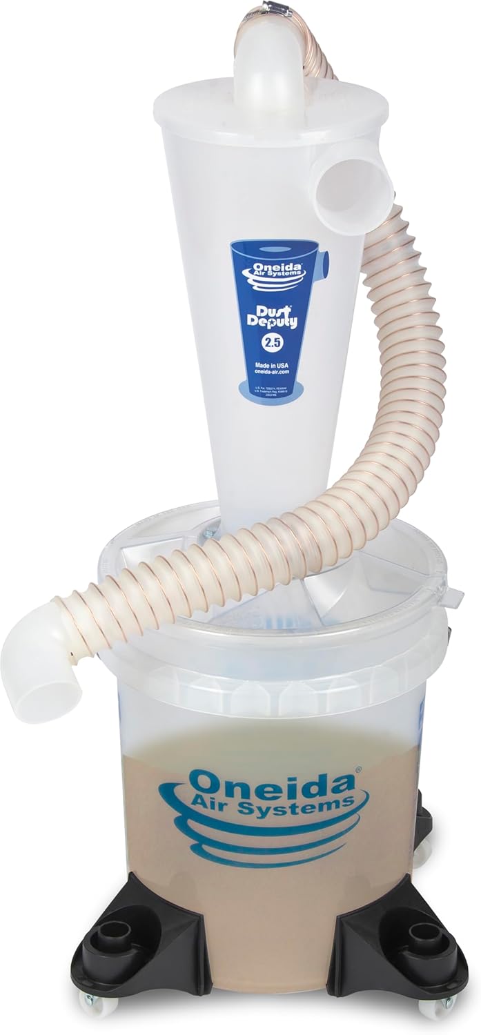 Oneida Air Systems Dust Collector & Cyclone Separator Kit w/ Clear Bucket, 2.5 Deluxe 5-Gal - Portable Cyclone Machine for Wet and Dry Shop Vacuums