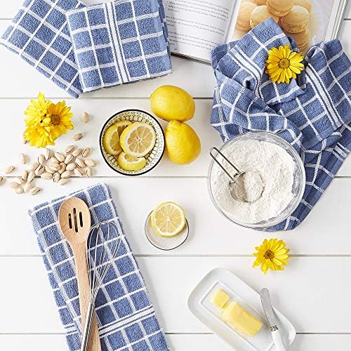 DII Basic Terry Collection Windowpane Dishtowel Set, Stonewash Blue Check - Image 4