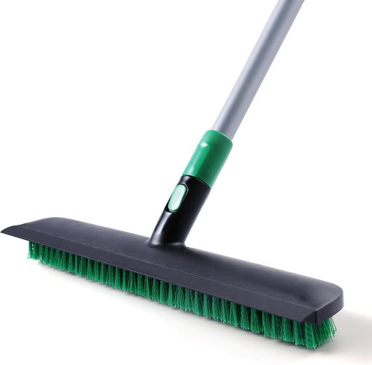 Eyliden X-Large Floor Scrub Brush, 2 in 1 Scrape Brushes with Rubber Squeegee | 55.3" Long Handle, 15" Wide Stiff Bristle Head | Floor Scrubber for Deck Kitchen Shower Bathroom Tub Tile Patio Wall
