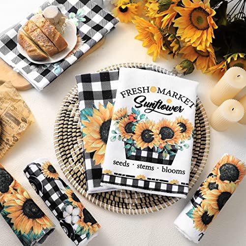 Redbaker 6 Pcs Sunflower Kitchen Towels Buffalo Plaid Dish Towels - Image 5