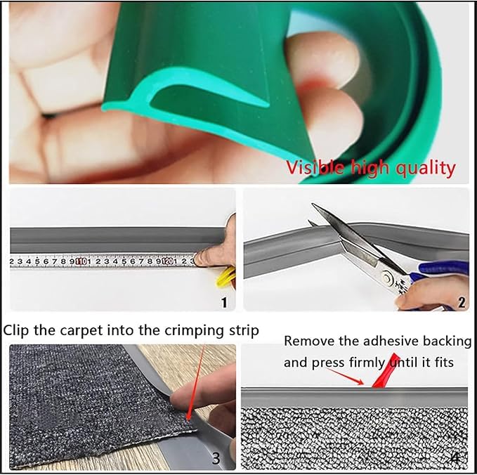Self Adhesive Carpet Transition Strip with Edge Trim, Designed for Seamless Transitions from Carpet to Tile or Vinyl Floors, Perfect for Doorways.(Gray,5ft)