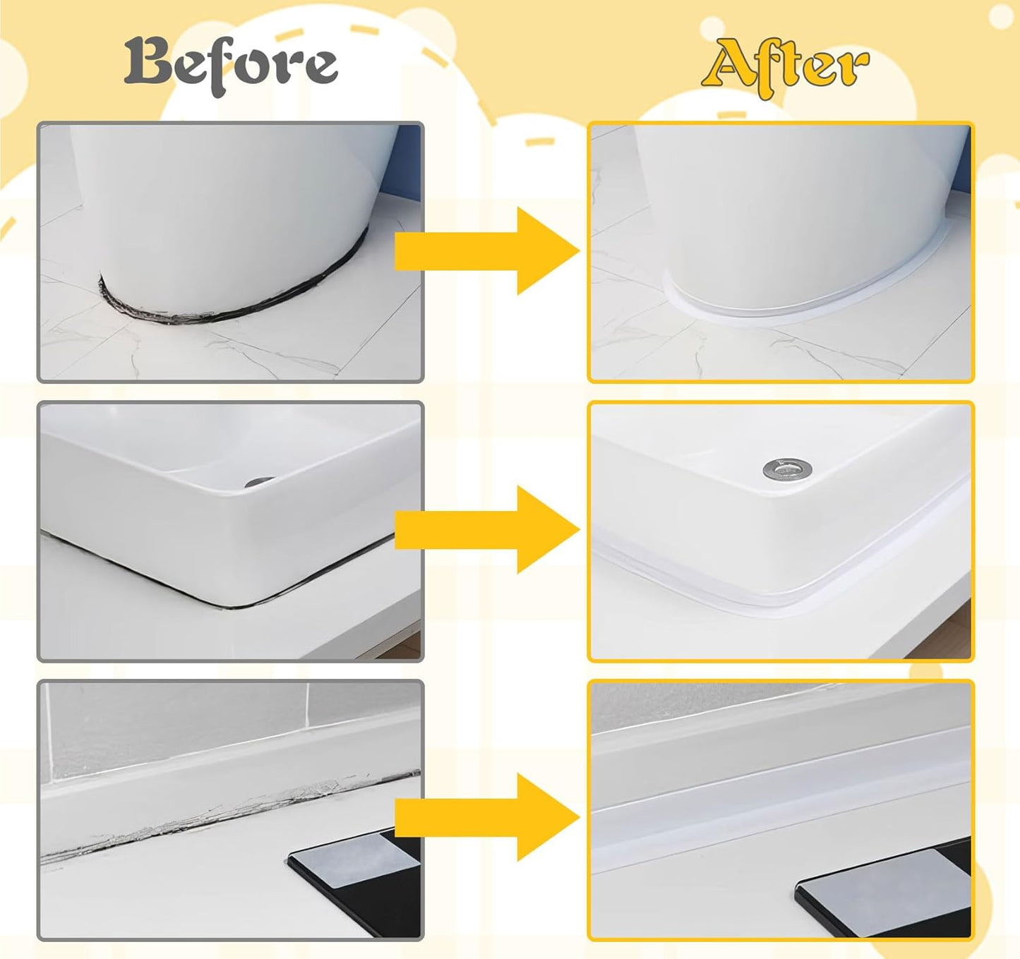 ABSOFINE Caulk Tape Waterproof Self Adhesive 1.97" x16.4Ft, White Toilet Caulk Sealant Tape, Shower Seal Strip for Kitchen, Countertop, Bathroom, Sink, Bathtub Toilet Edge Protector with Sealing Tool