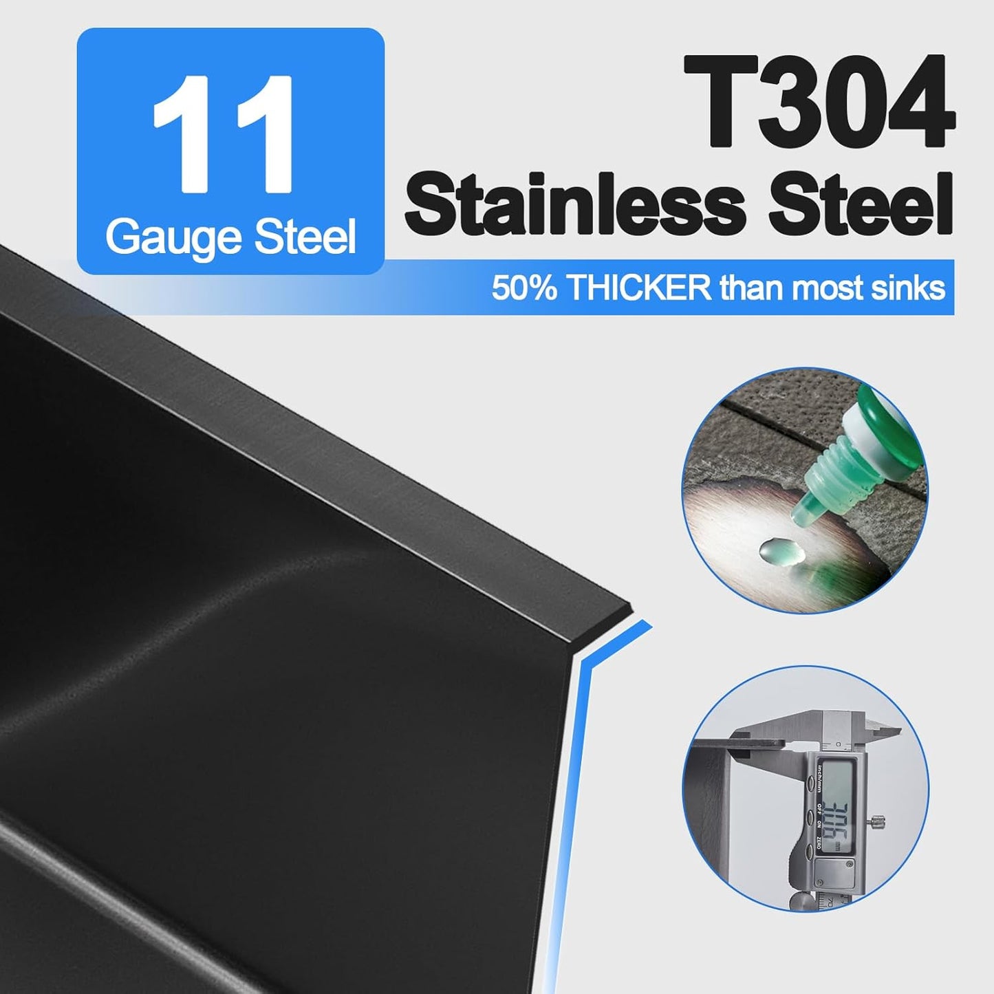 25x18x9 Inch Drop in Kitchen Sink, Handmade 304 Black Stainless Steel Single Bowl, Topmount with 2 Holes, R10 Tight Corner, for Modern Kitchen/RV/Outdoor Sink