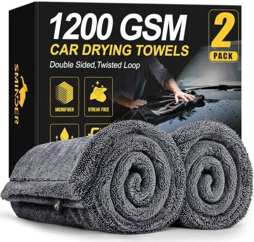 SMINDER 2-Pack 1200 GSM Car Drying Towels – Microfiber Towels by SMINDER