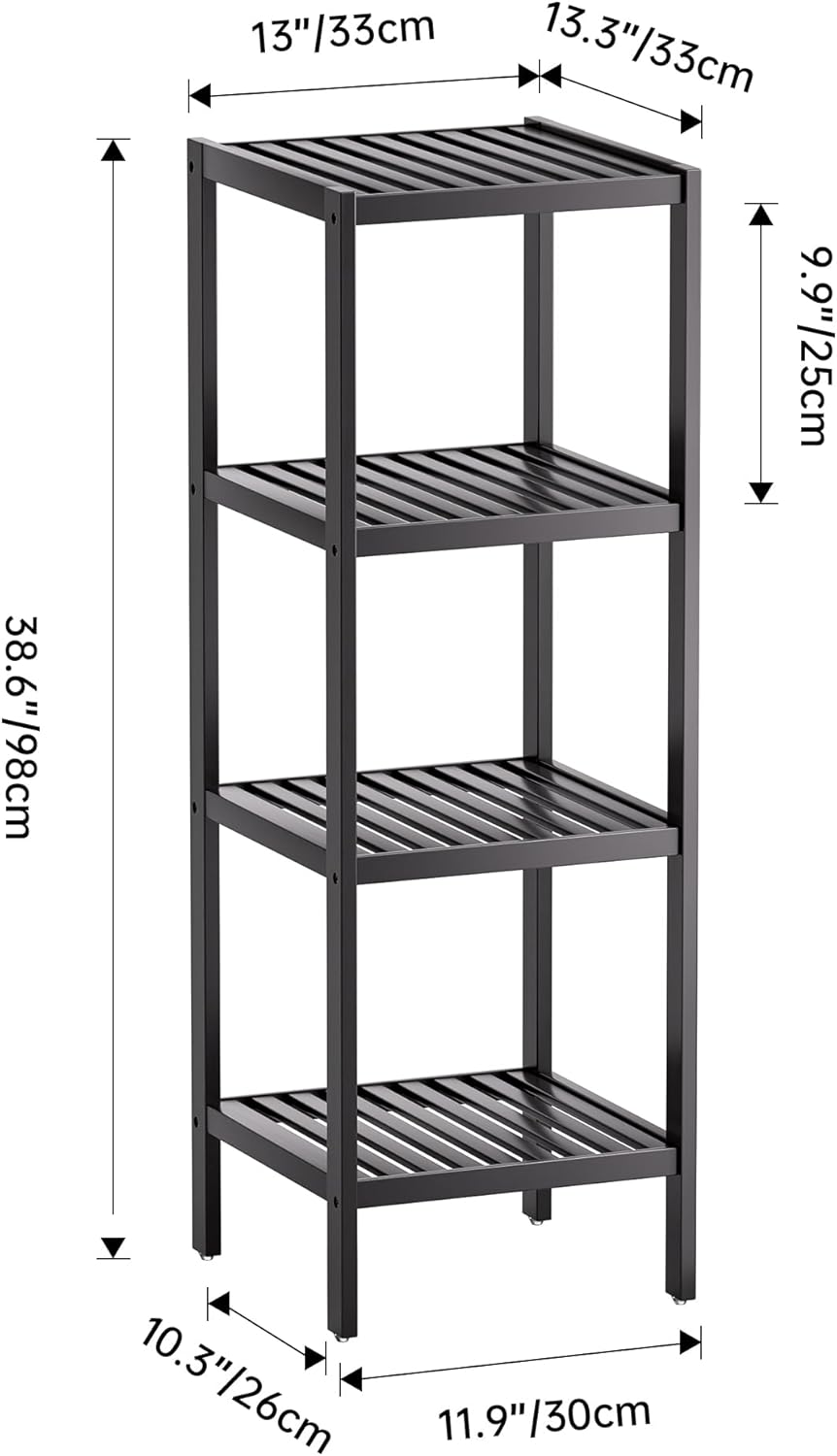 SMIBUY Bathroom Storage Shelf, 4-Tier Bamboo Rack Organizer, Multifunctional Shelving Unit for Living Room Bedroom Kitchen (Black)