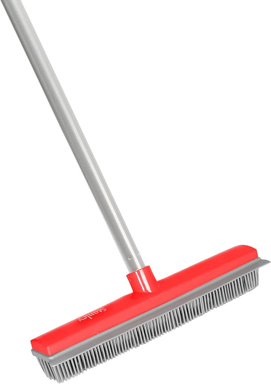 Stanley Home Products Rubber Broom with Adjustable Handle – for Carpets Floors Stairs Upholstery – Electrostatic Action Removes Pet Hair Lint Fuzz Dirt – Built-in Squeegee Tackles Wet Messes