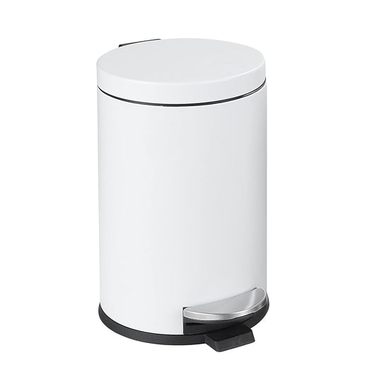SunnyPoint 4.5 Liter(1.2 Gallon) Small Round Trash Can with Plastic Inner Bucket; Bathroom, Office, Kitchen and Bedroom Step On and Slow Close (WHT)