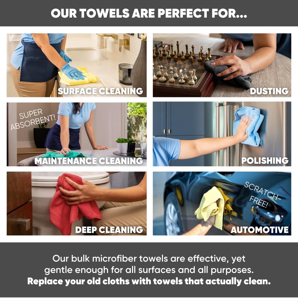 16" x 16" All Purpose Microfiber Towels - 50 Pack - Reusable Wash Cloths, Dust, Kitchen, Car, Shop Rags for Cleaning (Yellow)