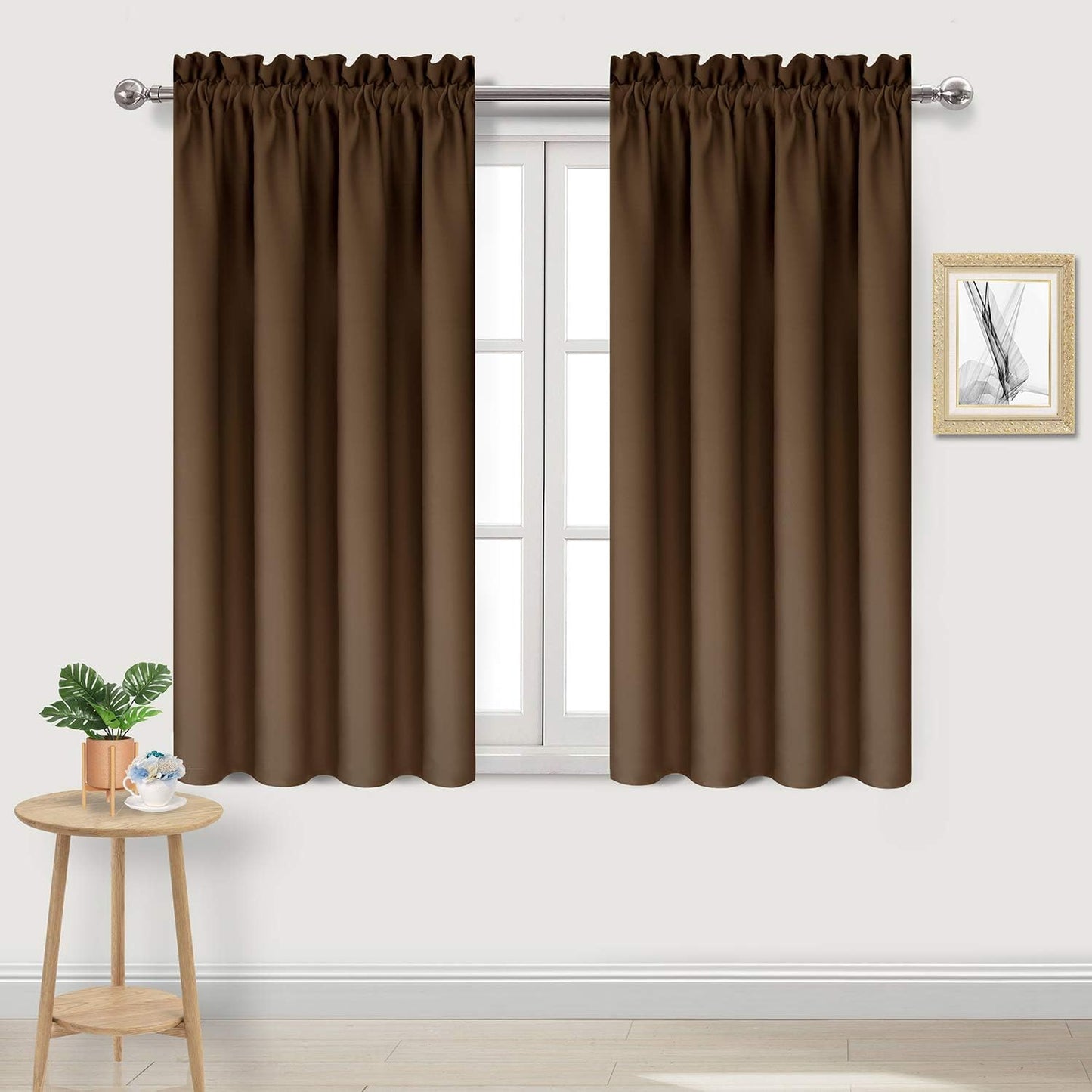 DWCN Blackout Curtains Thermal Insulated Energy Saving Bedroom and Kitchen Curtains Window Treatments, W 38 x L 45 Inch, Set of 2 Brown Rod Pocket Drapes
