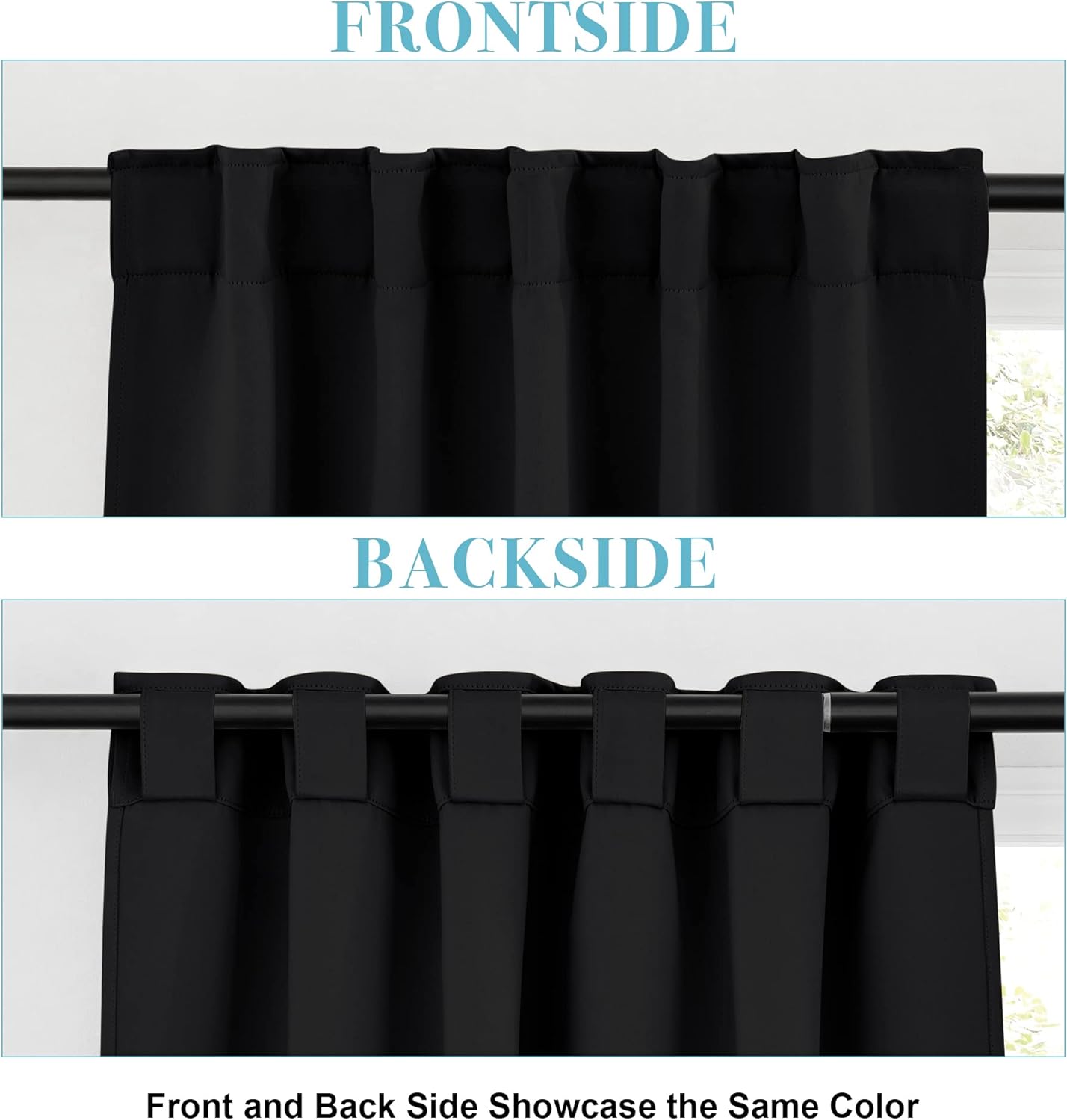 RYB HOME Short Bedroom Blackout Curtains - Small Window Treatment Set Energy Saving Thermal Insulated Drapes for Living Room/Nursery/Kitchen, 42-inch Wide x 45-inch Long, Black, 2 Panels