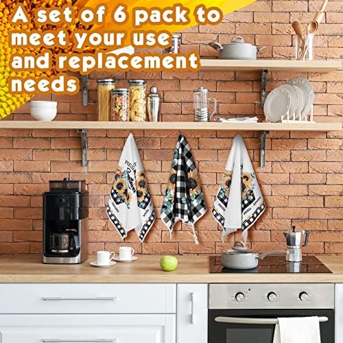 Redbaker 6 Pcs Sunflower Kitchen Towels Buffalo Plaid Dish Towels - Image 4