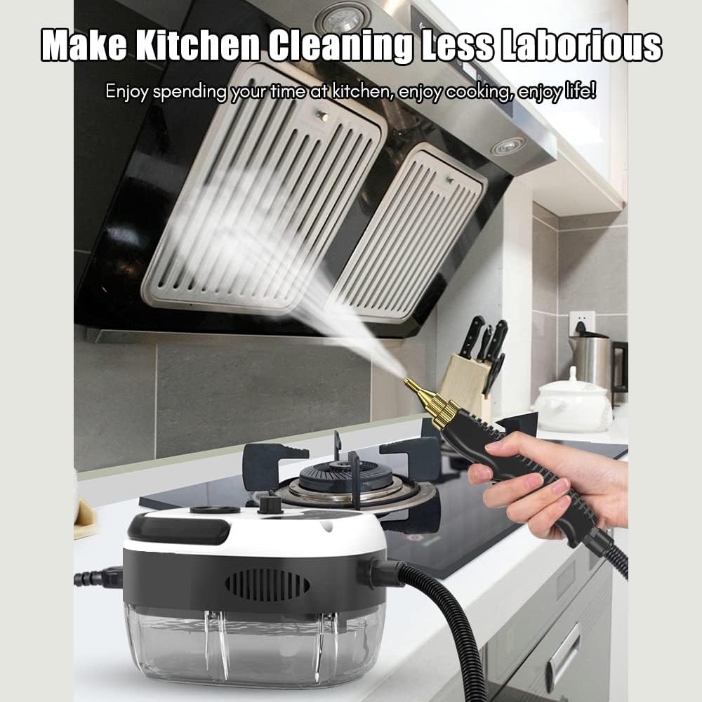 2500W Portable Handheld Steam Cleaner, High Temperature Pressurized Steam Cleaning Machine with Brush Heads for Kitchen Furniture Bathroom Car, US Plug 110V (White)