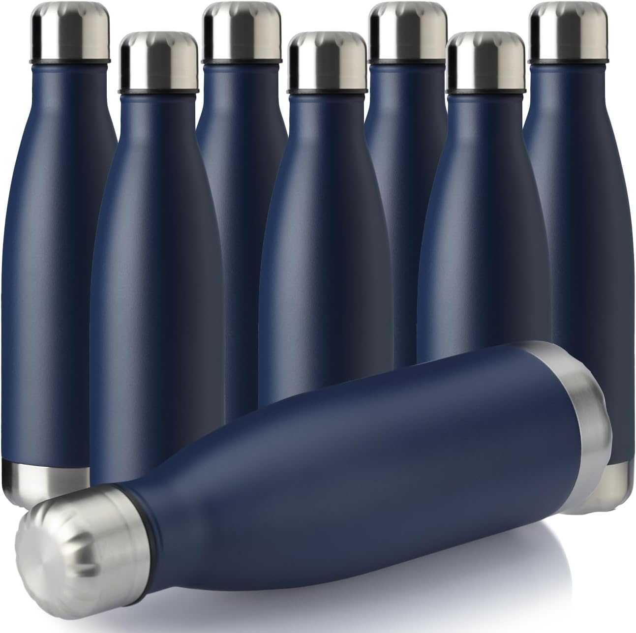 MEWAY 17oz Sport Water Bottle 8 Pack Vacuum Insulated Stainless Steel Leak-Proof Double Wall Cola Shape Water Bottle,Keep Drinks Hot & Cold (Navy,8 Pack)