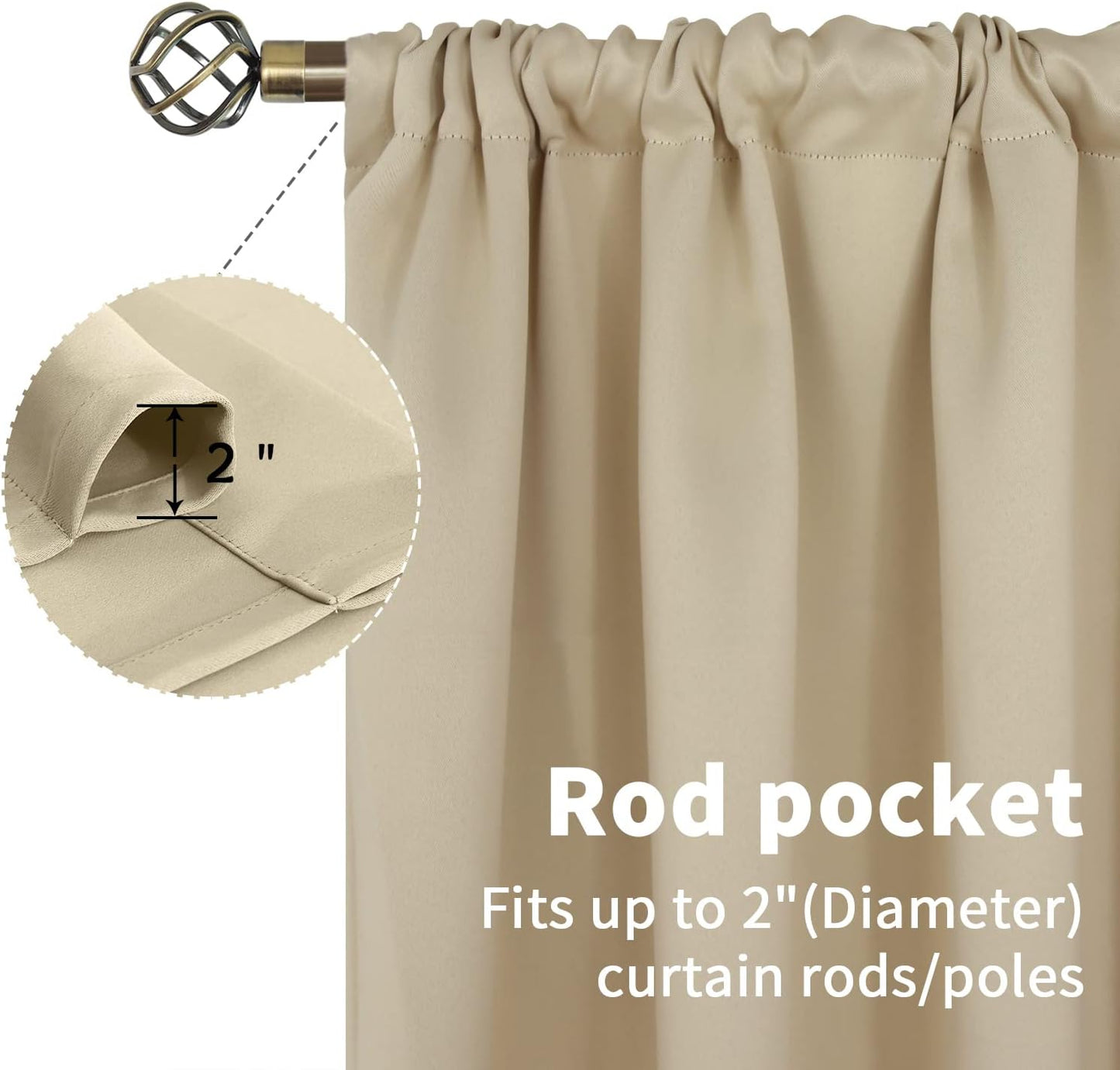 BGment Beige Blackout Curtains 63 Inches Length for Bedroom - Thermal Insulated Drapes Room Darkening with Rod Pocket for Living Room, 42 x 63 Inch, 2 Panels