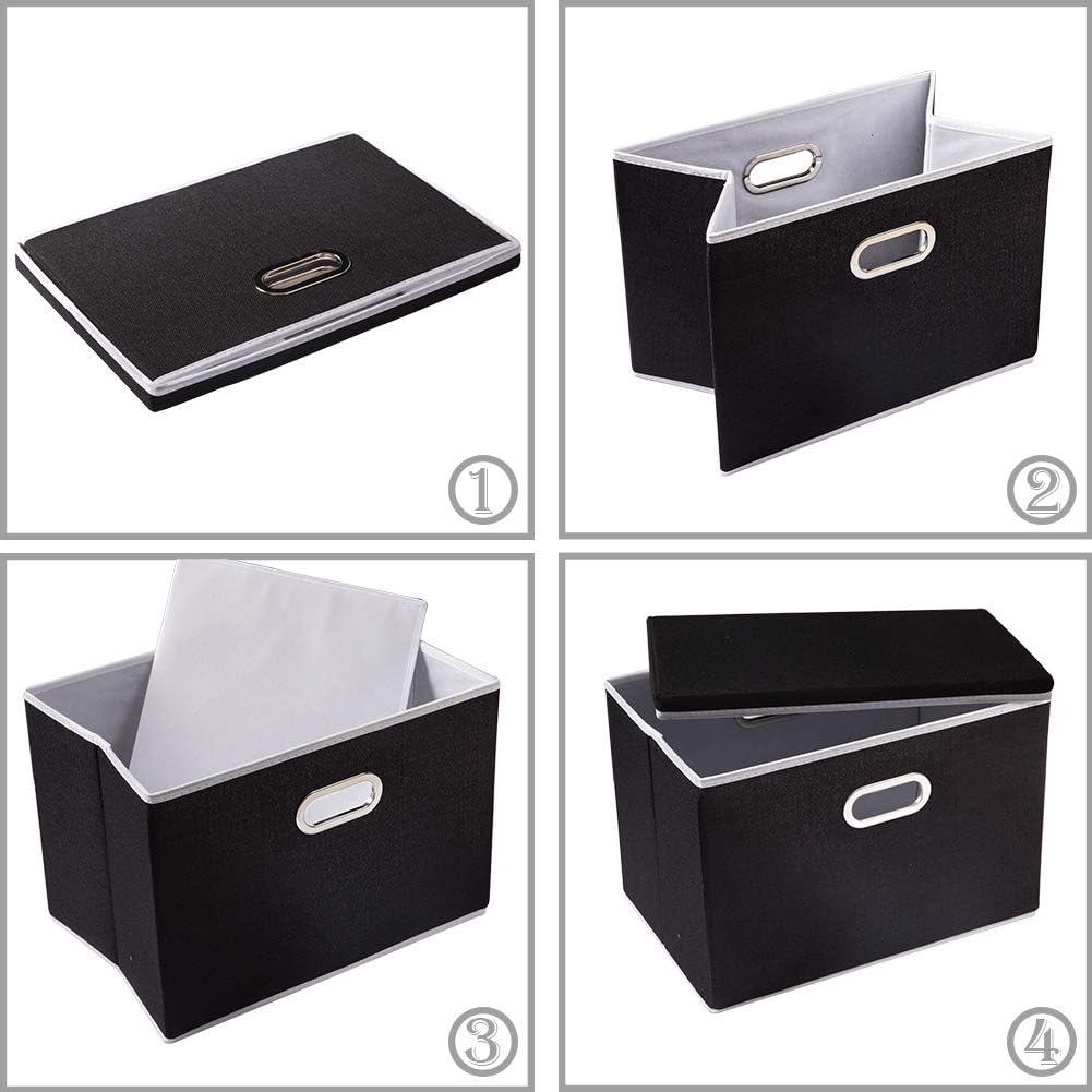 PRANDOM Extra Large Collapsible Storage Bins with Lids [3-Pack] Linen Fabric Foldable Storage Baskets Boxes Organizer Containers Cube with Cover for Bedroom Closet Office Nursery (22.8x15.7x13.8)