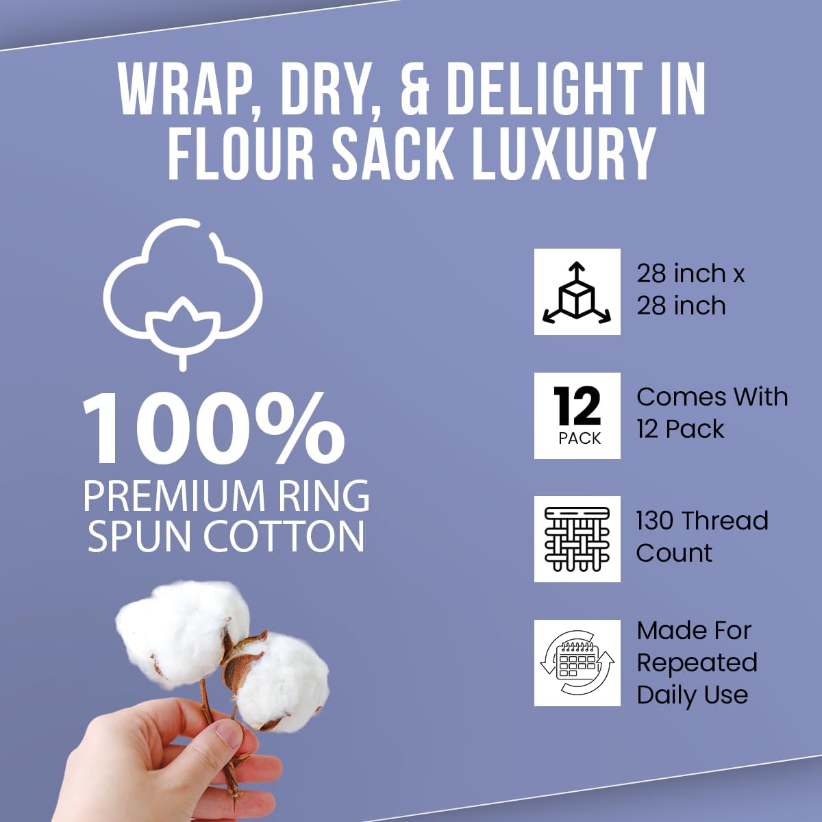 Flour Sack Towels | Tea Towel for Crafts| Kitchen Dish Cotton Blank Towel for Embroidery|Baking Bread Proofing Linen Cover| Thick Absorbent Quick Dry| 12 Pack 28"x28" White