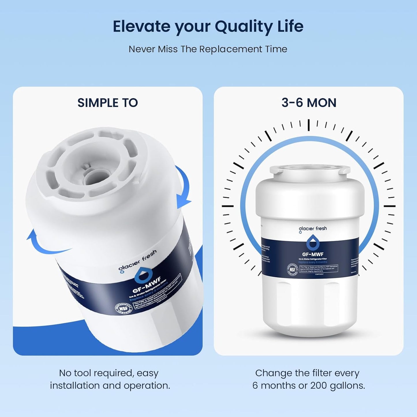 GLACIER FRESH Replacement for MWF Refrigerator Water Filters, SmartWater MWFP, MWFA, GWF, HDX FMG-1, WFC1201, RWF1060, 197D6321P006, Kenmore 9991, 3 Pack