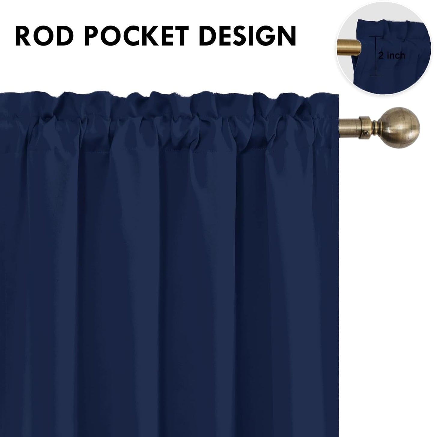 DWCN Short Curtains for Bathroom Windows 36 inches Length 2 Panels Set, Half Small Window Blackout Curtains for Kitchen, Rod Pocket Energy Saving Drapes (W42 x L36 Inch, Navy Blue)