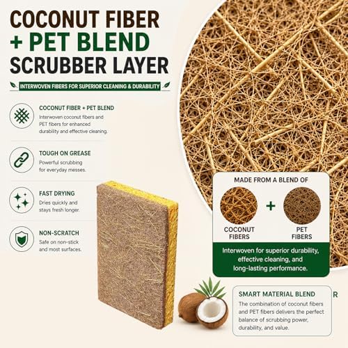 Kitchen Sponges, Plant-Based Cellulose + PET Scrub Sponge Set, Scratch & Non- - Image 3