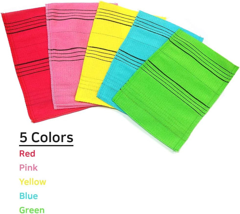 Korean Exfoliating Mitt, Large Size, 5 Colors, Back and Body Exfoliating Washcloth for Removing Dry, Reusable (Yellow, 10)