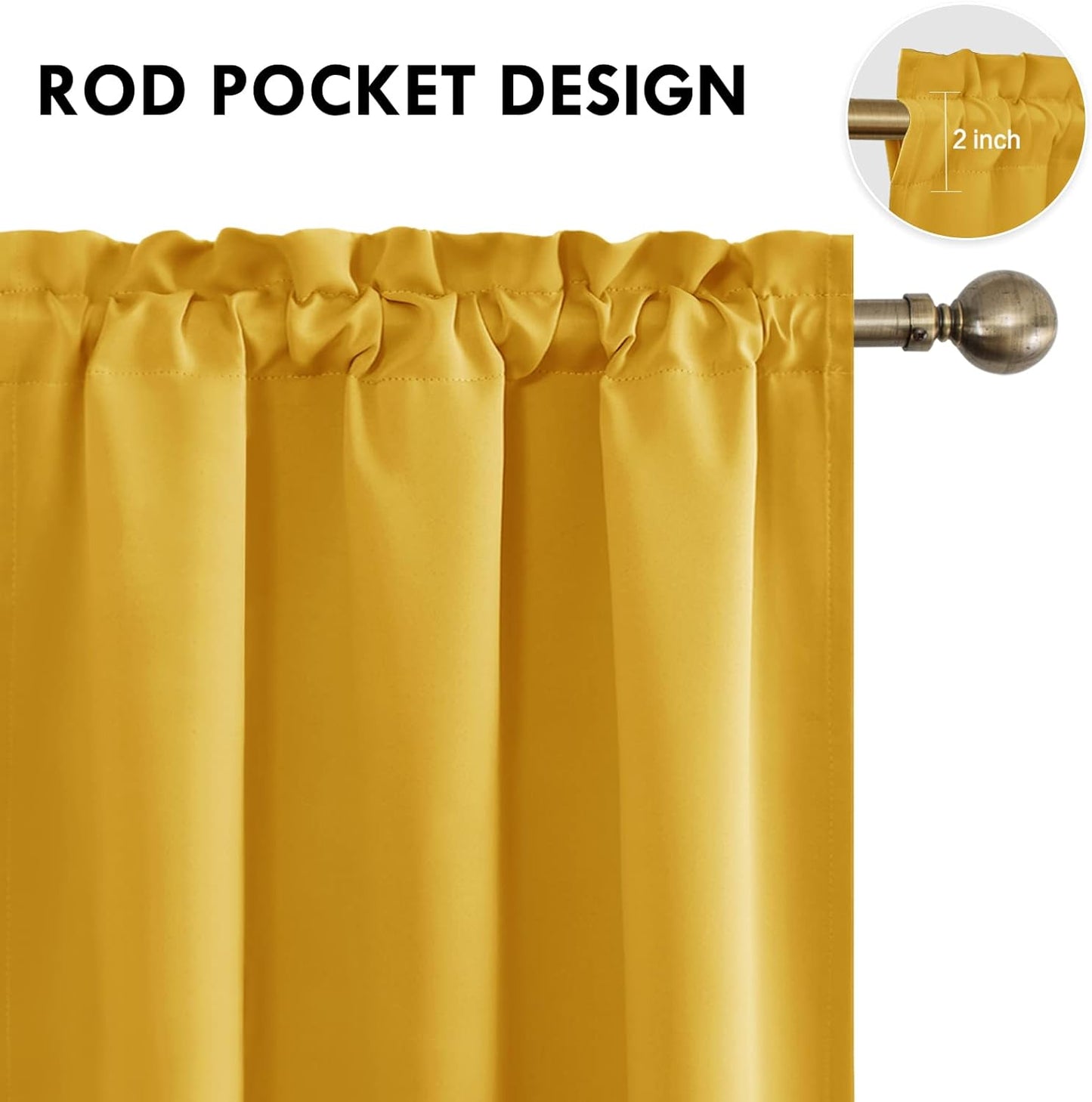 DWCN Yellow Room Darkening Blackout Curtains - Thermal Insulated Privacy Energy Saving Window Curtain Drapes 42 x 72 inch Length, Set of 2 Bedroom Living Room Curtains