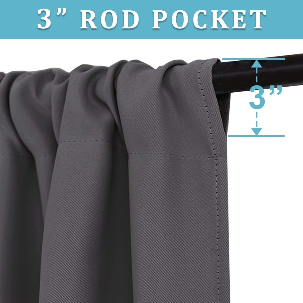 RYB HOME Curtains for Bedroom 72 inches Long, Blackout Thermal Insulating Window Treatment Drapes for Living Room Bathroom Basement Laundry Classroom, W 34 x L 72, Grey, 2 Panels