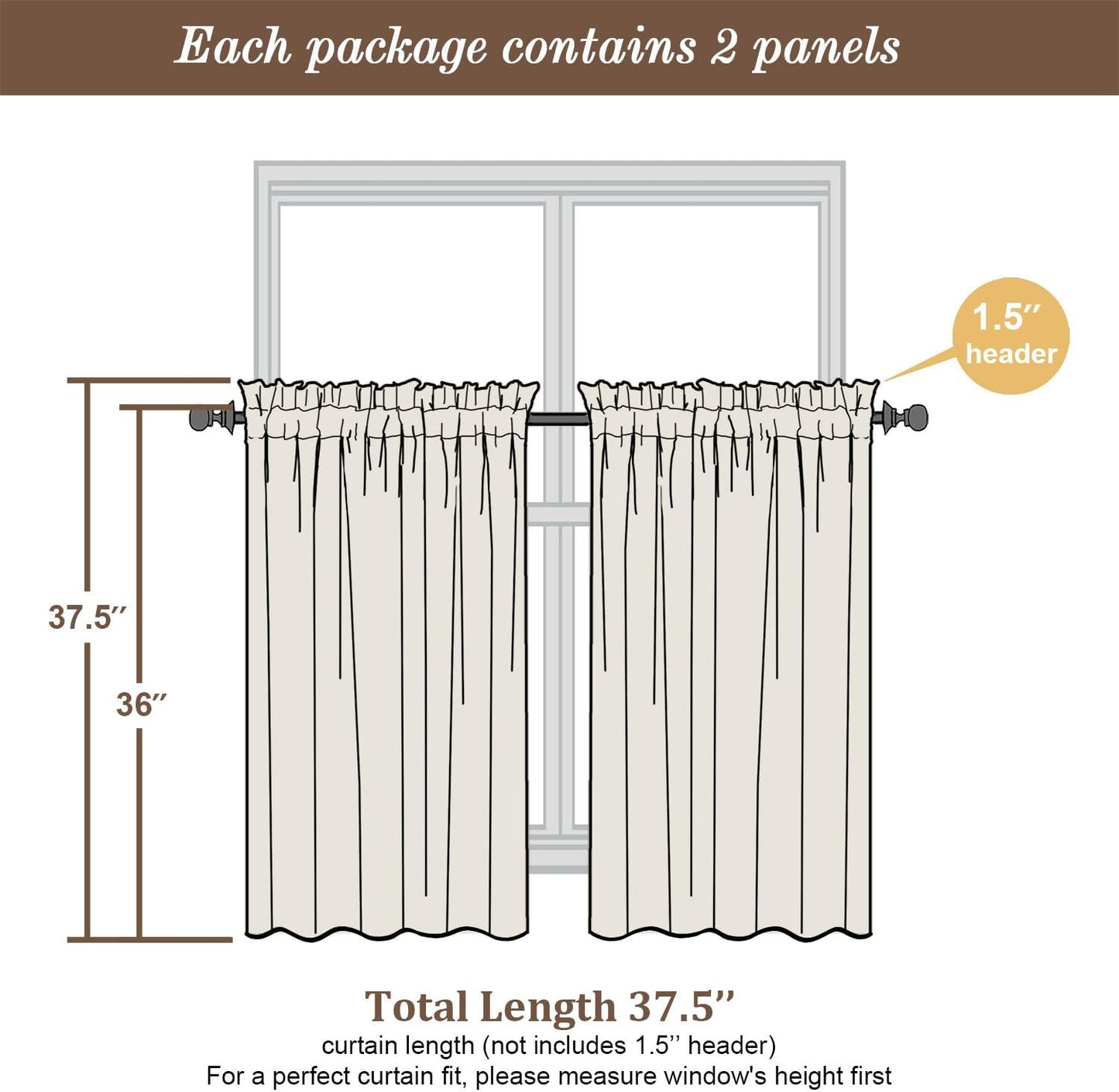 Chyhomenyc Cream Sheer Curtains 36 inch Length 2 Panels Set, Light Filtering Voile Short Window Curtians for Bathroom Living Room Farmhouse Small Windows, Each 42Wx36L in, 2PCS