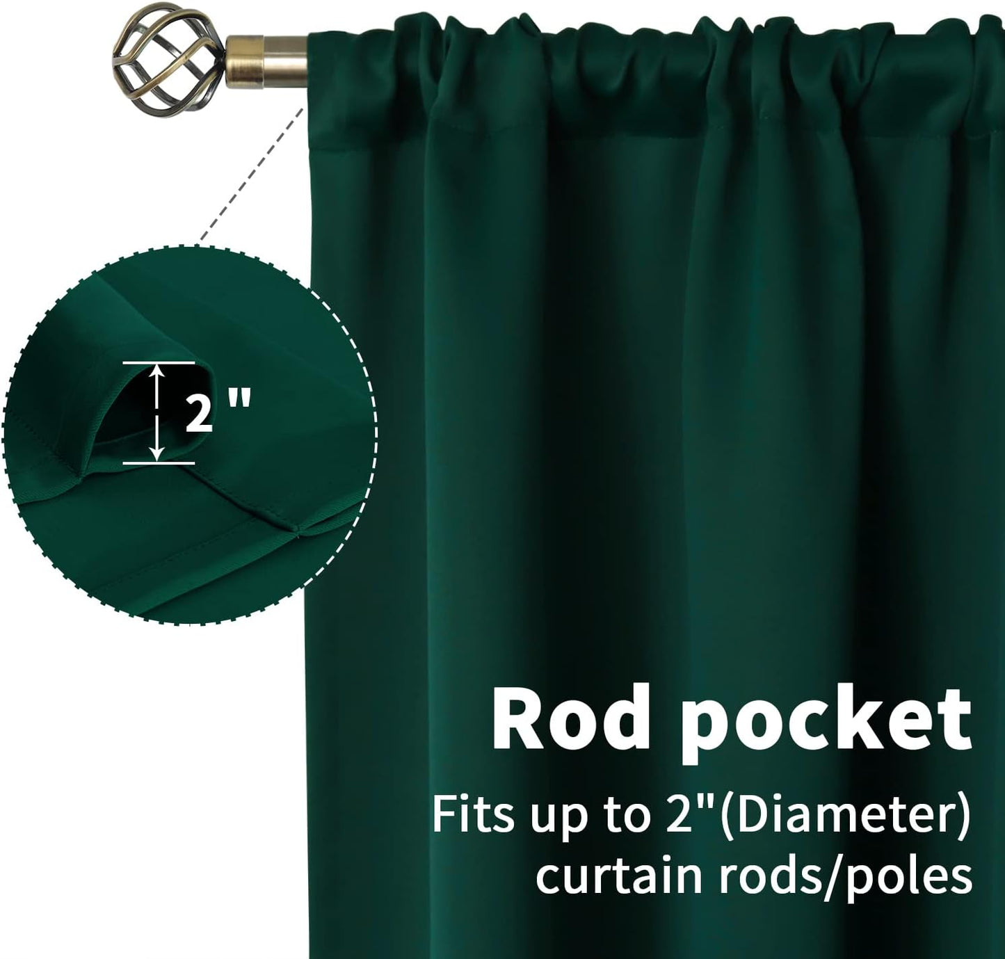 BGment Emerald Green Blackout Curtains 40 Inches Long for Bedroom Kitchen - Short Length Thermal Insulated Darpes with Rod Pocket Darkening for Bathroom Christmas, 2 Panels, 42 x 40 Inch