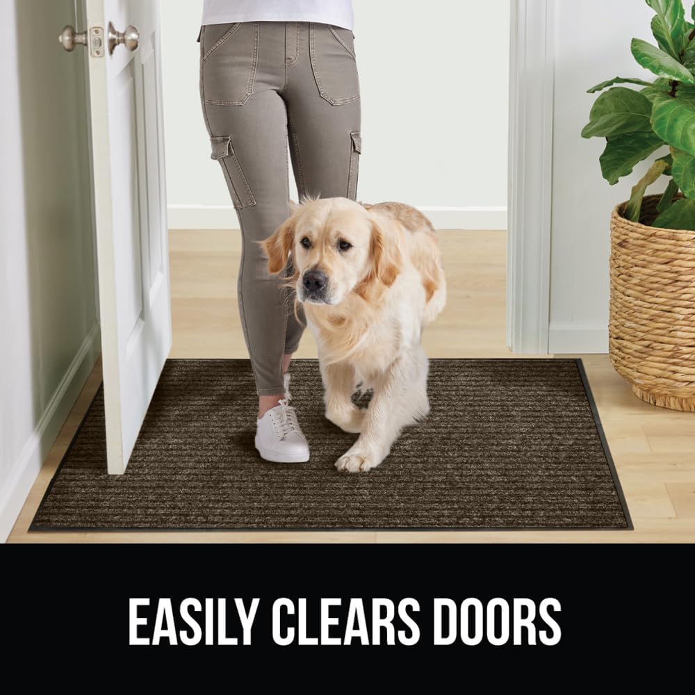 GORILLA GRIP Traffic Guard Door Mat, Heavy Duty Welcome Mats, Commercial Office Space Doormat, Waterproof, Fade Resistant, Strong Rubber Backing, Low Profile, Shoe and Boot Scraper, 29x17, Brown