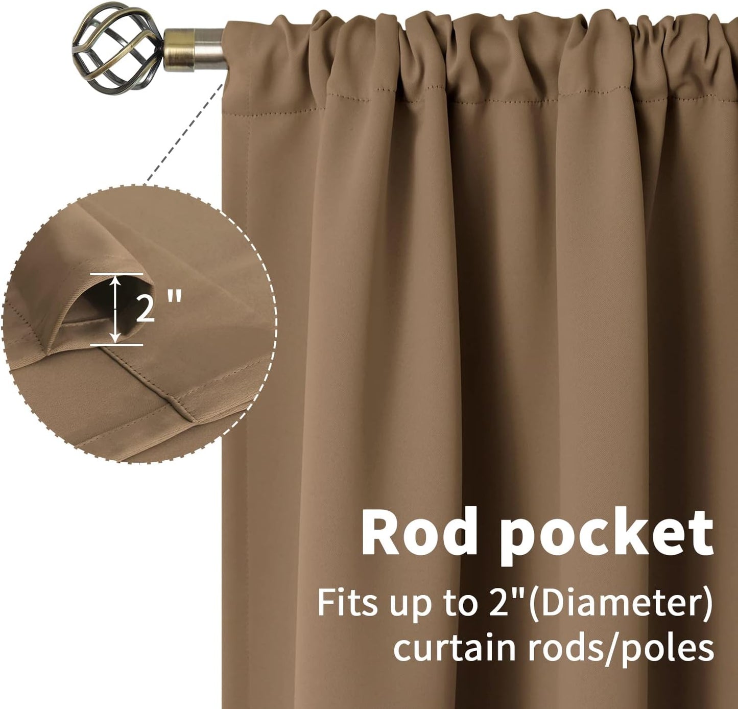 BGment Taupe Blackout Curtains 54 Inches Length - Thermal Insulated Rod Pocket Short Room Darkening Curtain for Bedroom Kitchen, 42 x 54 Inch, 2 Panels