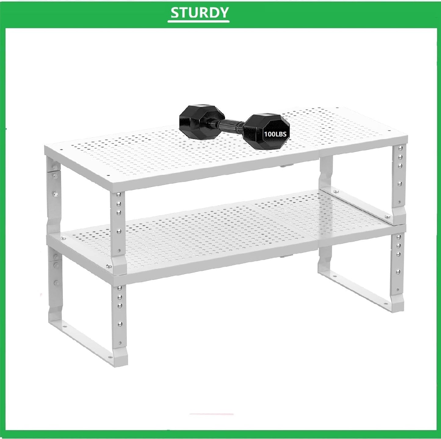 Metal Stackable Expandable Storage Shelf - Multi-Functional Home Storage Shelf, Suitable for Kitchen, Cabinet，Bathroom, Office, Garage, etc.（1PACK/White/Large