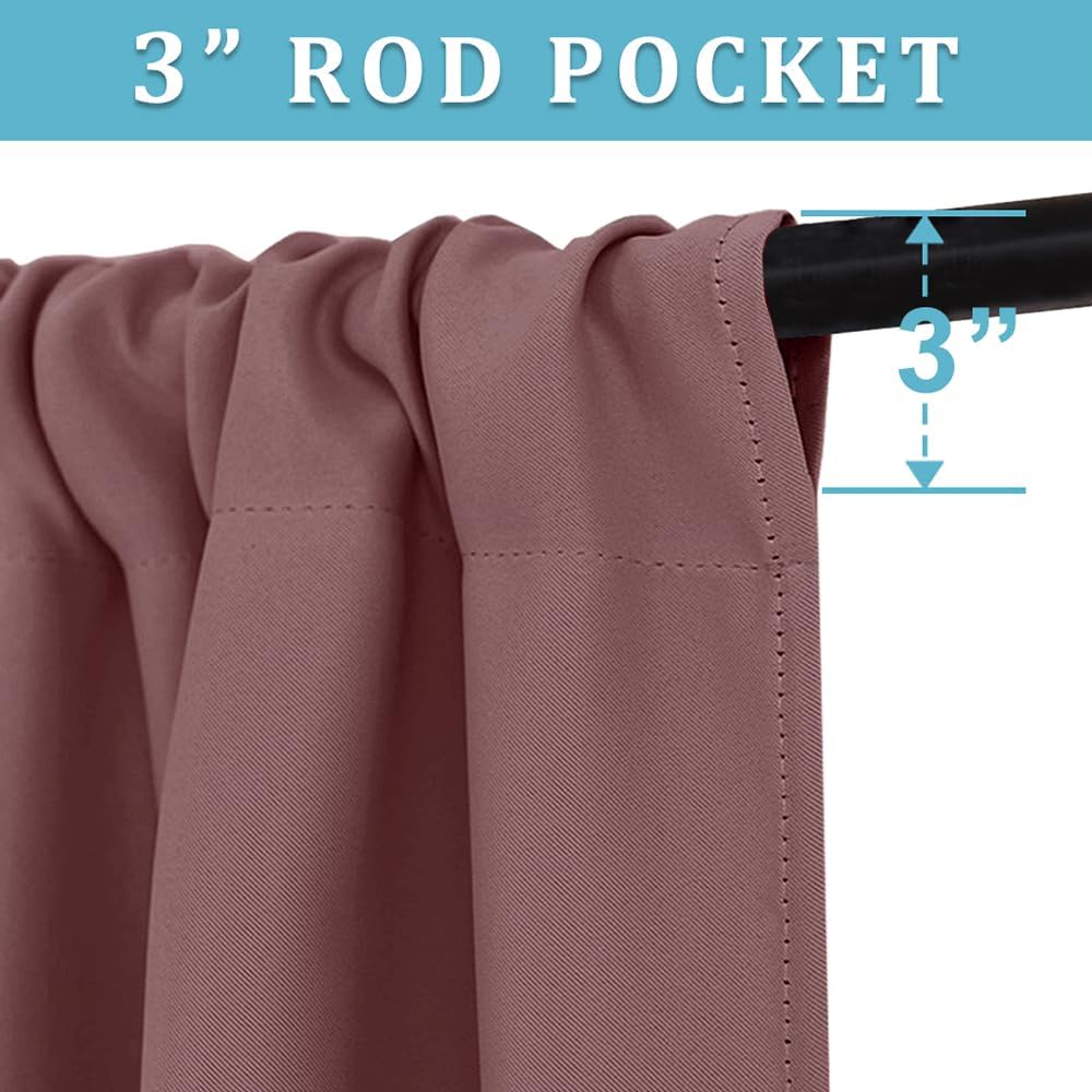 RYB HOME Kitchen Curtains Blackout - Small Window Curtains Thermal Insulated Blackout Privacy Drapes for Kids Nursery Bedroom Basement Cafe Tier, W 52 x L 36, Dusty Rose, 2 Panels