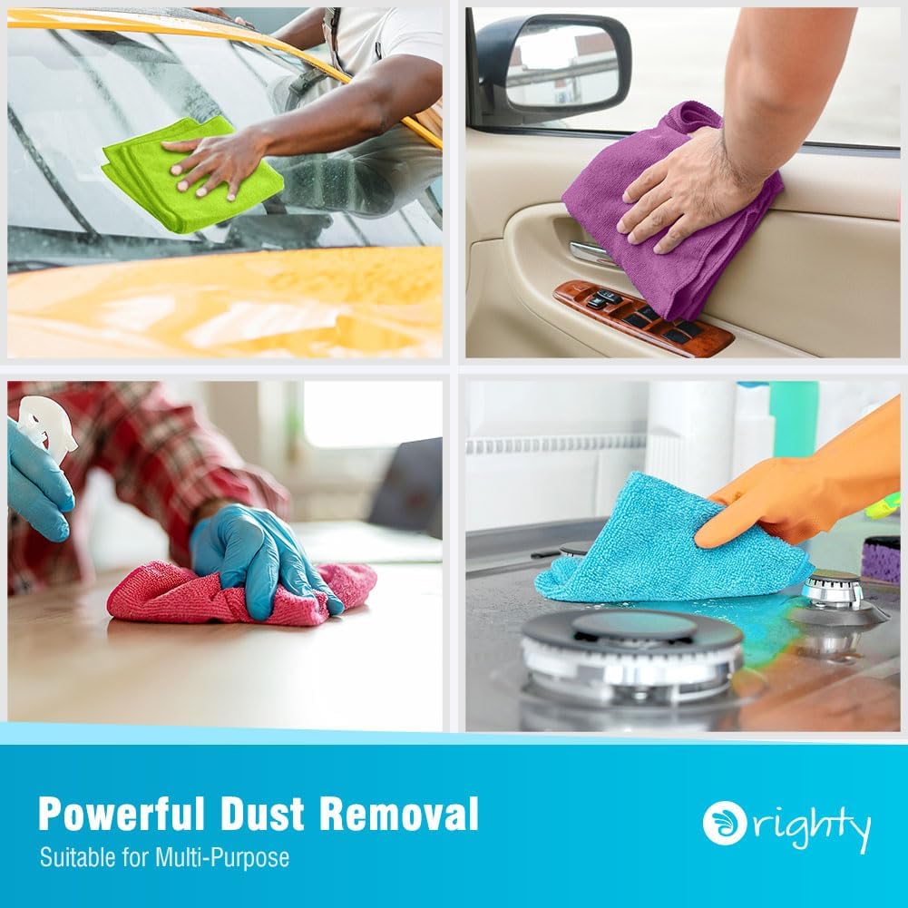 Orighty Microfiber Cleaning Cloth Pack of 120, Microfiber Towels for Cars, Highly Absorbent Car Cleaning Supplies, Lint Free Cloths Clean Rags for Car Care, House, Kitchen, 12x12 inch