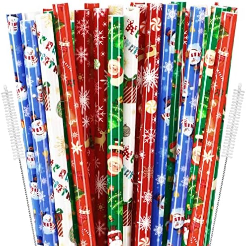 JANYUN 30 Pieces Christmas Drinking Straws BPA-Free 9inch Printing Hard Plastic by JANYUN