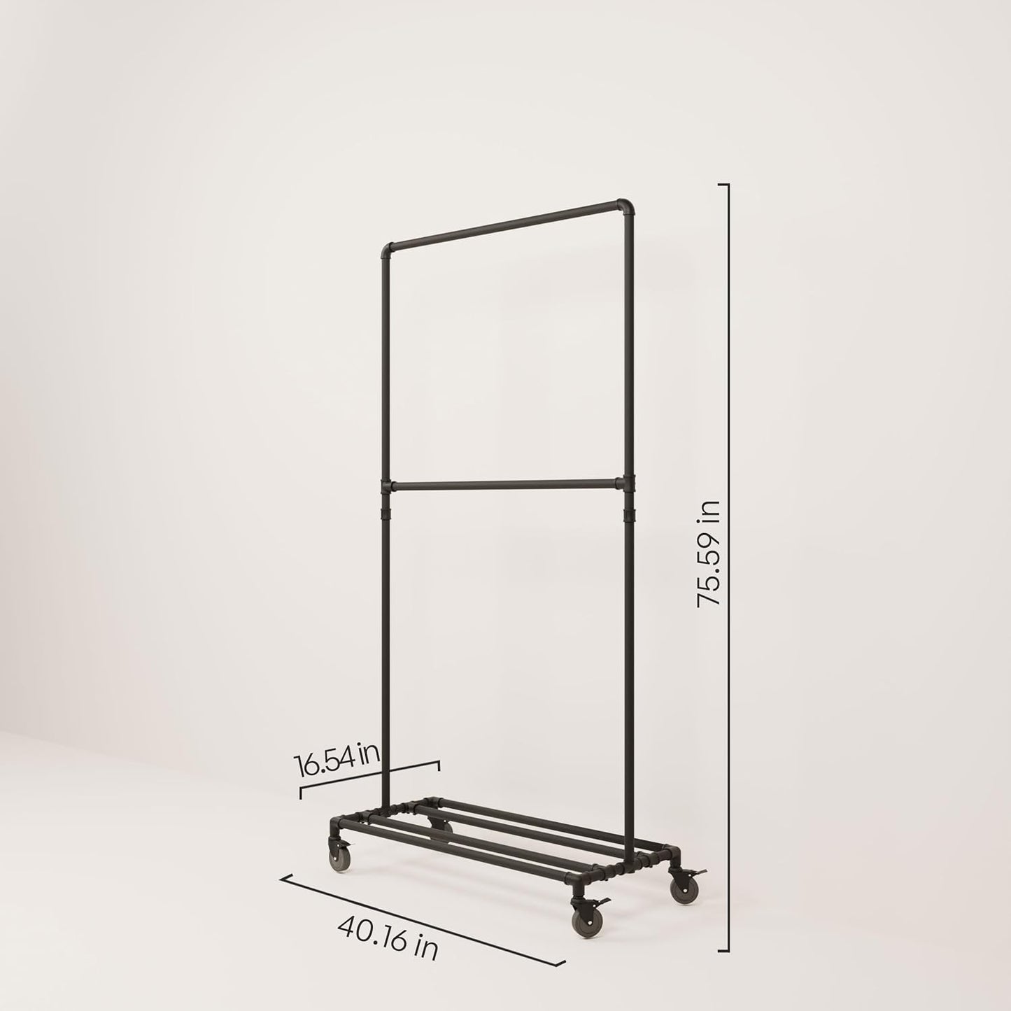 pamo Industrial Pipe Clothing Rack with Shelf - 130 lbs Capacity - Free Standing Clothes Rack and Walk In Closet for Wardrobe
