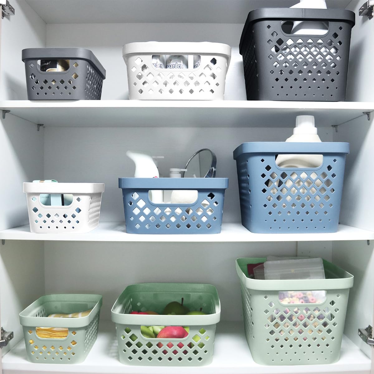 Glad Plastic Storage Basket Set, Value Pack of 6 | Open Storage Bins for Shelves, Bathroom, Pantry, Closet | Nesting Organizer Boxes with Handles, 2 Gallon, White