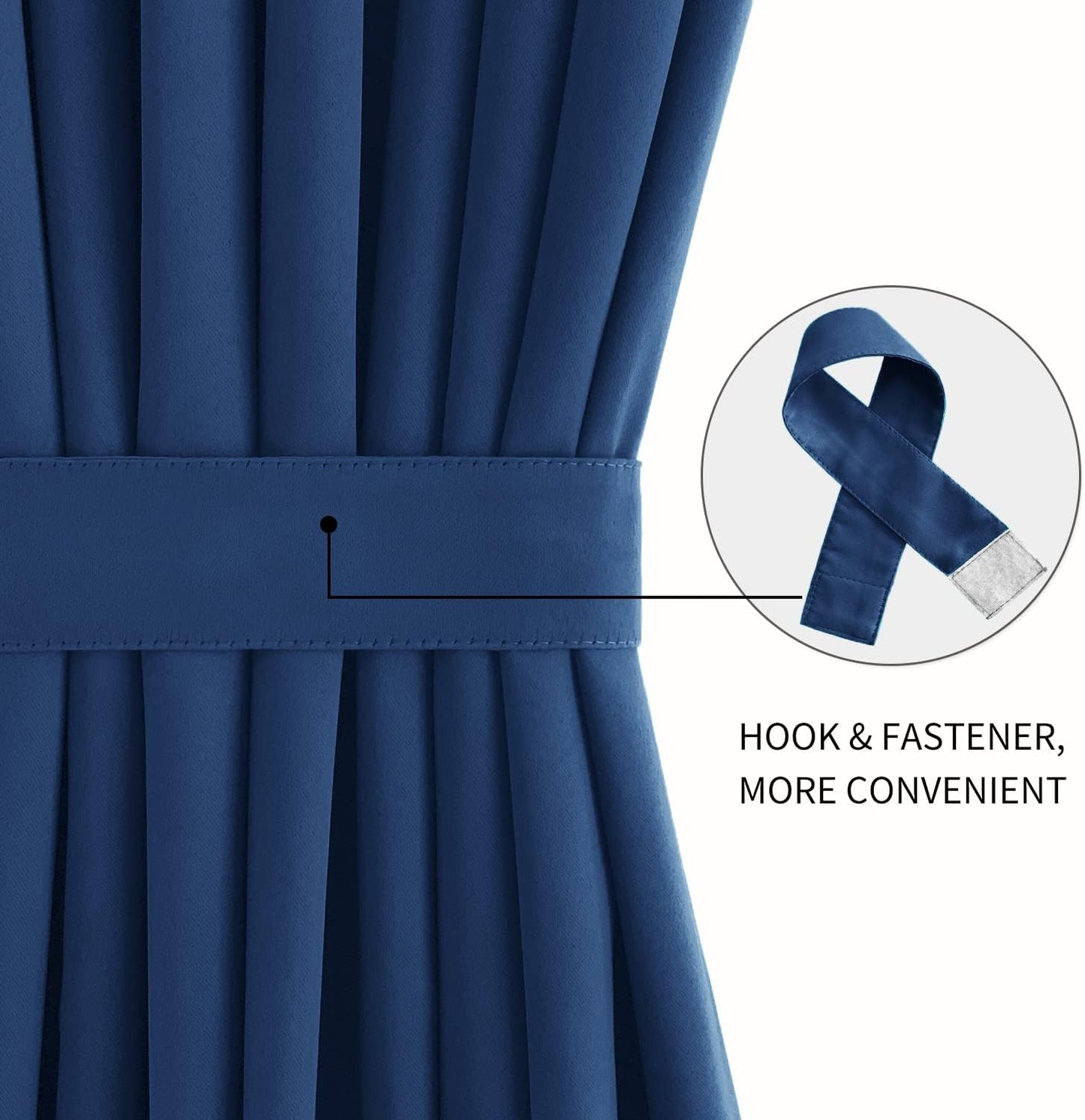 DWCN French Door Curtains – Rod Pocket Thermal Blackout Curtain for Doors with Glass Window, Kitchen and Patio Doors for Privacy, 25 X 72 Inches Long, 1 Curtain Panel with Tieback, Classic Blue