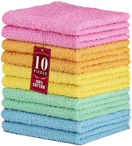 DecorRack 10 Pack 100% Cotton Wash Cloth, Luxurious Soft, 12 x 12 inch Ultra by DecorRack